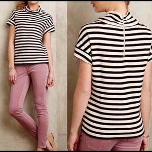 Anthropologie Mock Neck Striped Top